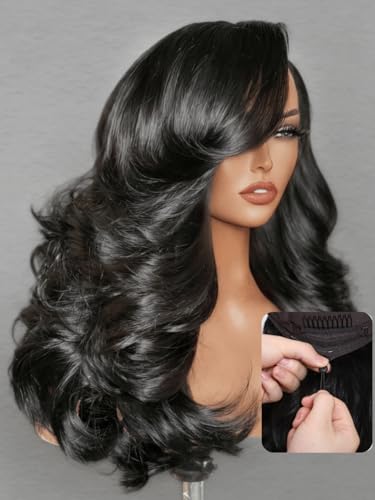 Image of Sunber Layer Body Wave Wig Human Hair Glueless 13x4 HD Lace Front Wig Pre Cut Lace Pre Plucked Pre Bleached Knots 200% Density Left Side Part Drawstring Wig Put On and Go 26inch