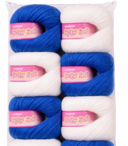 Image of Vardhman BabySoft Knitting Yarn | 100% Acrylic Wool | 4 Ply | Thin Knitting & Crocheting Hook Thread & Lightweight | Special Baby Wool | 150 Grams (6 Balls of 25g) | Machine Washable | Ideal for Blankets, Hats, Booties Ultra-Soft for Baby Sweaters, Blankets, Caps, Socks, Soft toys, Art & craft (Dark Blue No.77 & White No.18)