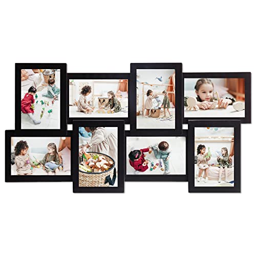 J.M.Deco Picture Frame Sets For Wall, 8 Opening Picture Frames Collage, 6 x 4 Picture Frame with Family Friend's Memory, Rustic Distressed Photo Frame Wall Hanging for 4x6, Black