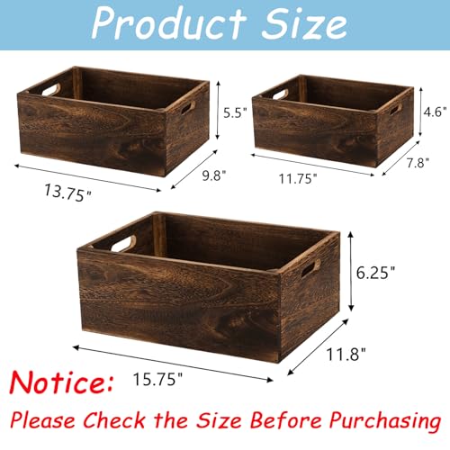 Frcctre Set of 3 Wood Nesting Storage Crates with Handles, Decorative Farmhouse Wooden Crates Storage Containers Rustic Handmade Natural Solid Wood Basket by Frcctre - Image 2