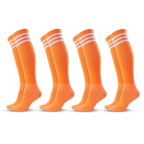 CUBACO Soccer Socks for Women Men Teens, 4 Pairs Cotton Thigh High Long Socks Suitable for Softball Baseball Football Sock