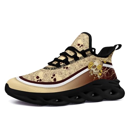 Men's Road Runnig Shoes Non-Slip Lightweight Fashion Skull Rose Walking Sneaker Athletic Cool Cushioned Sport Shoes for Women
