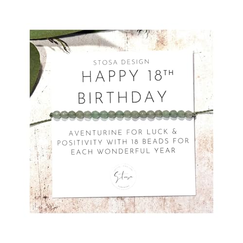 18th Birthday Gift - 18th Birthday Bracelet - 18th Crystal Gift - Teenager Present - Teenager Idea for Birthday - 18 Bead Bracelet - Stosa Design (Green Aventurine)
