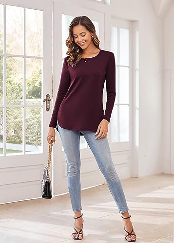 Image of Herou Women's Casual Long /Short Sleeve T Shirt Crewneck with Side Split Fall Pullover Loose Tunic Sweater Tops