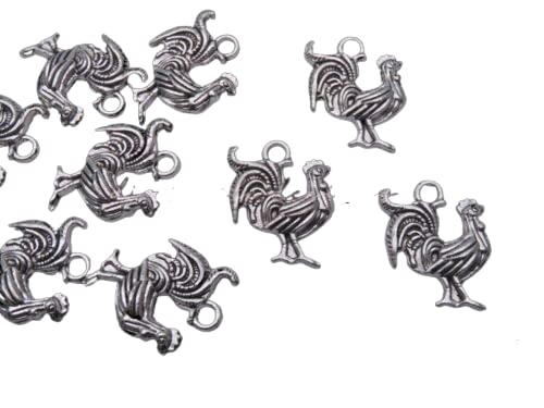 Vision4ever 10Pcs 22mm Tibetan Silver Rooster Charms Hen Easter Chicken Jewellery Charms for DIY Jewellery Making