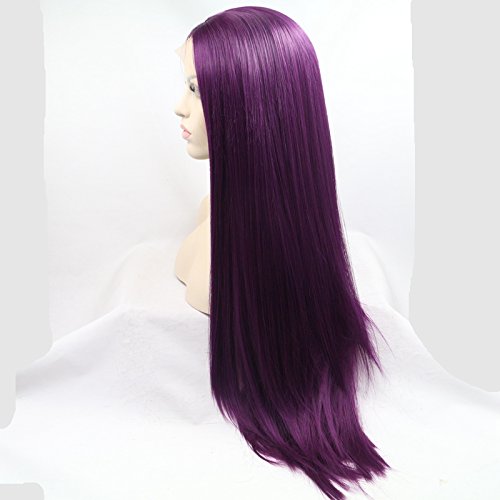 Miniatura 3 de xiweiya Peluca de encaje frontal morada, larga, sedosa y lacia, color morado piano, peluca de encaje frontal, línea capilar natural, peluca de fibra