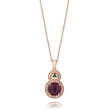 LE VIAN 1/4 Carat Diamond and 2 1/5 Carat Garnet Halo Pendant Necklace for Women In 14K Rose Gold Fancy Brown/H-I, SI1-SI2, Cttw On 18 Inch Chain With Lobster Claw Clasp Milgrain Pendant