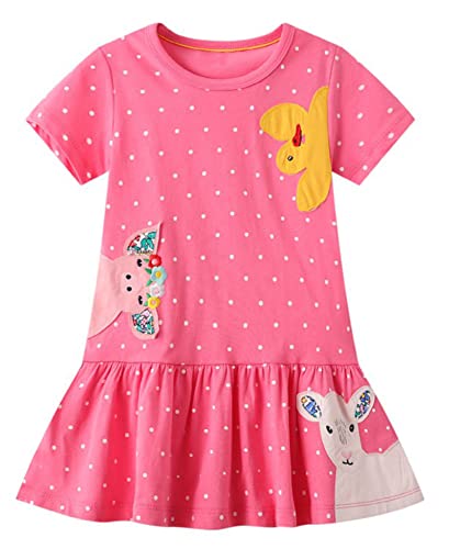 HOMAGIC2WE Toddler Girls Dress Kids Short Sleeve Casual Cotton Basic Tunic Shirt Playwear Dresses
