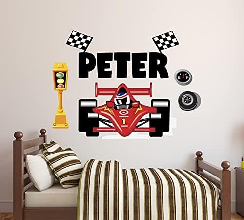 Miniatura 2 de Calcomanía de pared personalizada con nombre de carreras para niños, tema de autos de carreras, calcomanías de pared para guardería, mural de