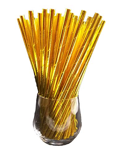 Papierstrohhalme, Papier Trinkhalm, Biologisch, Lebensmittelecht, umwelftreundlich, Einweg-Strohhalme, 120 Pack (Gold)