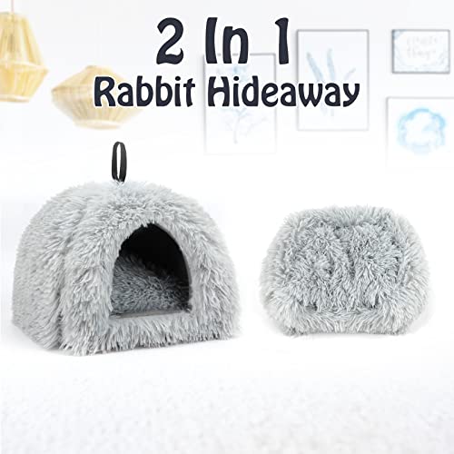 Sbayool Calming Rabbit Bed House, Cozy and Warm Rabbit Hideaway Guinea Pig Bed Cave with Movable Pad for Rabbits Guinea Pigs Hedgehogs Ferrets and Other Small Pets, Grey - Image 2