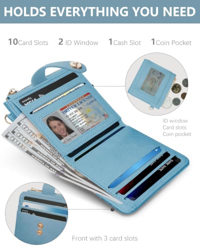 Image of Wristlet Wallets for Women,Keychain Wallet RFID Small Wallet | 10 Card Slots,2 ID Windows,Cash Compartment,Zipper Coin Pocket,Wrist Strap & Keychain,Shopping,Travel and Daily Use