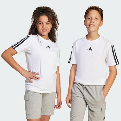 adidas Unisex - Bambini ESSENTIALS 3 STRIPES T-SHIRT, White / Black, 7-8 Years