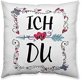 Boho Chic 44944 poduszka bawełniana z nostalgicznym wzorem Ich und Du, 30 cm x 30 cm, poduszka na sofę