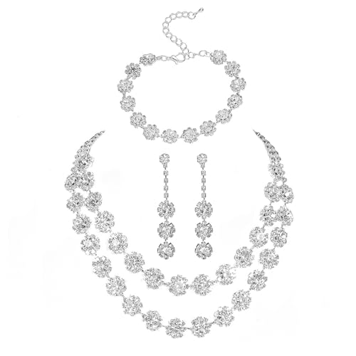 AOWVUTS Parure Mariage Bijoux pour Femme Cubique Zircone Collier Boucles D'oreilles Pendantes et Bracelet Ensemble Cristal Strass pour Mariage Fiançailles...