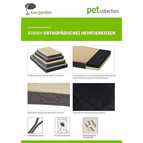 Hundekissen Buddy L 100x65x10 cm grau Hundebett Hundematte orthopädisch Hundematratze Sun Garden
