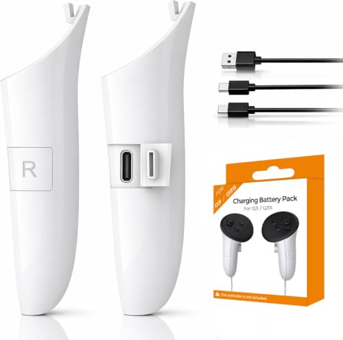 Coque de batterie rechargeable pour manette de réalité virtuelle Meta Quest | Batterie rechargeable 500 mAh pour Quest 3/3S, plus longue durée de lecture, câble de charge rapide, protection de sécurité