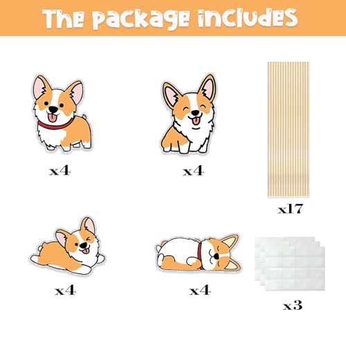 Image of Set of 16,Corgi Theme Centerpiece Sticks,Cute Pet Dog Birthday Theme Party Table Toppers,Puppy Pet Dog Happy Birthday Party Decoration Supplies