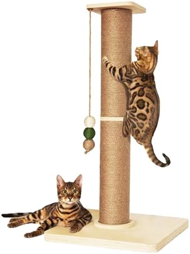TINYBEAST Wooden Cat Scratching Post, Sturdy 35'' Tall Natural Si...