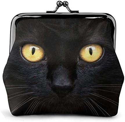 Black Cat Women's Leather Coin Purse, Small Change Pouch with Kiss-Lock Clasp Closure Buckle Wallet for Girl Gift