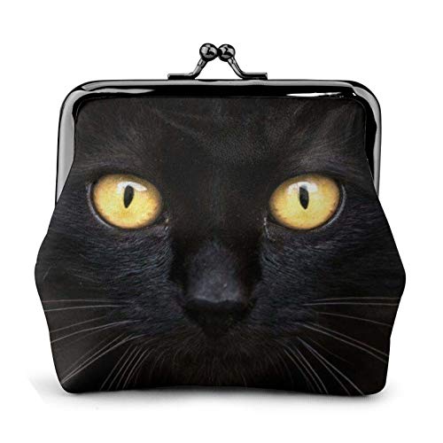 Black Cat Women's Leather Coin Purse, Small Change Pouch With Kiss-Lock Clasp Closure Buckle Wallet For Girl Gift #TOP29