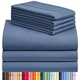 LuxClub 7 PC Split King Sheet Set, Breathable Luxury Bed Sheets, Deep Pockets 18' Eco Friendly Wrinkle Free Cooling Sheets Machine Washable Hotel Bedding Silky Soft - Oxford Split King