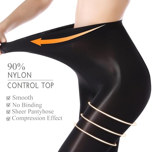 Image of HA WA 3 Pairs Women 20D Sheer Tights Control Top Pantyhose Reinforced Toe