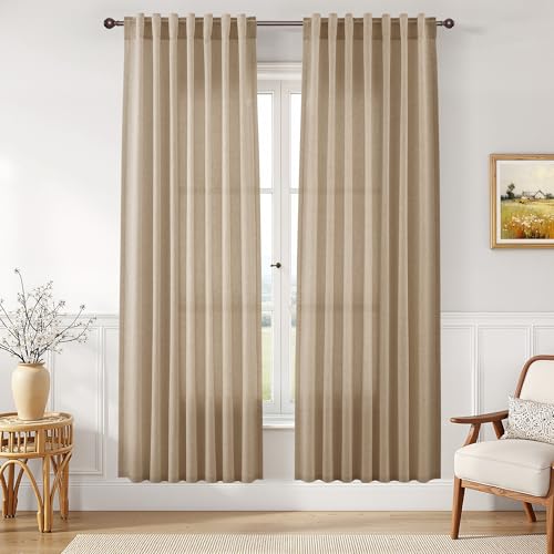 Image of Joywell Linen Curtains 80 Inches Long for Living Room Sand