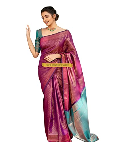 Image of Avantika Fashion Women's Classy Kanjivaram Soft Lichi Silk Banarasi Saree With Blouse Piece