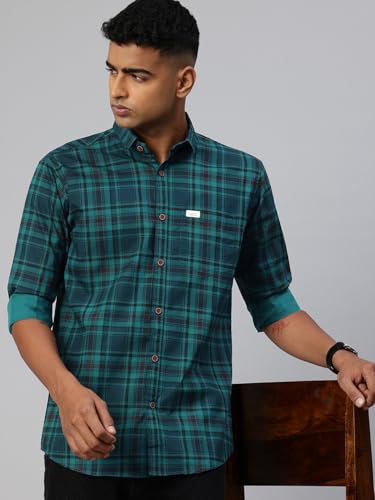 Image of Majestic Man Men Comfort Slim Fit Opaque Checked Pure Cotton Casual Shirt