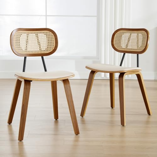 Wahson Sillas De Comedor De Madera Juego De 2 Sillas Cocina Con Respaldo,Sillas De Rattán Modernas Sillas De Salón Cojín De Pu Para Hogar Restaurante,Beige