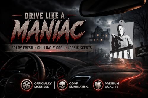 Image of Elektroplate Michael Myers Balcony Halloween Car Air Freshener 6-Pack | Officially Licensed, Long-Lasting Midnight Chiller Scent, Vivid Horror Movie Graphics, Versatile Hanging Design