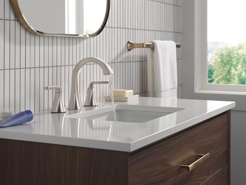Delta Lineax Brushed Nickel Bathroom Faucet 3 Hole, 8 Inch Widespread Bathroom Sink Faucet for Vanity, Metal Push-Pop Drain Assembly, Stainless 3562LF-SSMPU by DELTA - Used condition - Image 8
