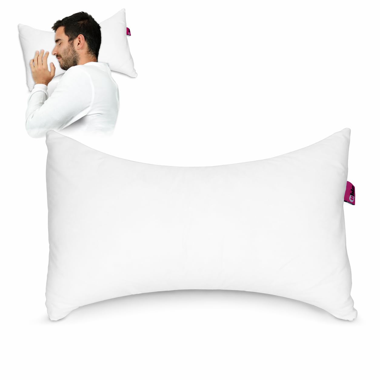 Ubio Almohada Cervical Mariposa Blanca | Anatómica, Antibacterias y Confort | Tejido Terlenka | 60x40x10cm | Relleno de Fibra | Descanso y Soporte Cervical | Fabricado en España