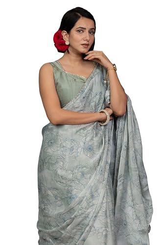 Image of MIRCHI FASHION Women Saree Chiffon Floral Printed | Breathable Festive Occasion Sari for Social Visits with Matching Blouse Piece