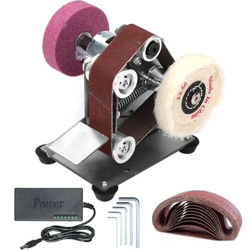 Levigatrice a Nastro Mini levigatrice elettrica a nastro, Mini smerigliatrice da banco Smerigliatrice lucidante multifunzionale a 7 velocità regolabili 1 mola, 1 mola lucidante