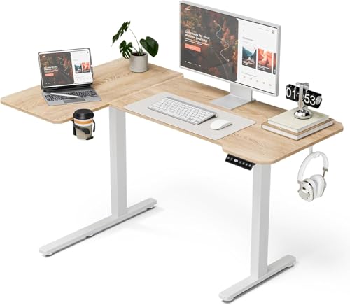 Acrolix Bureau d'angle réglable en hauteur, forme L, 130 x 80 cm, hauteur électrique, réglable...