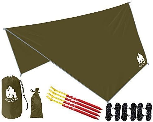 Chill Gorilla HEX HAMMOCK RAIN FLY TENT TARP Waterproof Camping Shelter. Essential Survival Gear. Stakes Included. Lightweight. Easy to setup. Made from DIAMOND RIPSTOP Nylon