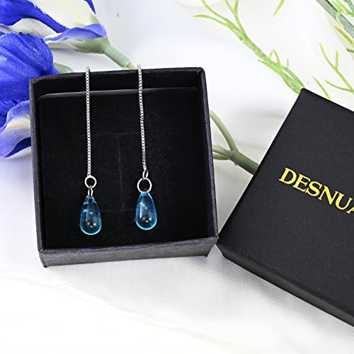 Aquamarine Earrings 925 Sterling Silver Earrings Pull Through Earrings Chain Earrings Tassel Earrings For Women For Women Trendy #TOP6
