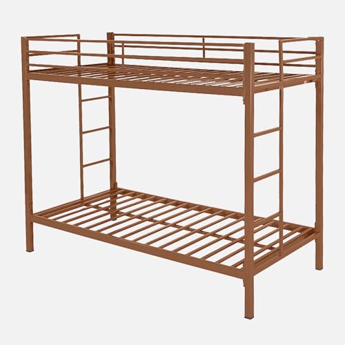 Image of Pilio Twin Over Twin Metal Bunk Beds for Kids | Bunker Bed for Adults | Double Decker Bed for Kids Room Furniture | Frame Only, Mattress not Included (Brown)
