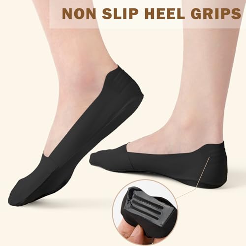 Image of Sofier No Show Socks Womens, Non Slip Low Cut 6 Pairs Thin Silky Dress Footies Liner Invisible Socks Flats Loafers Sneakers