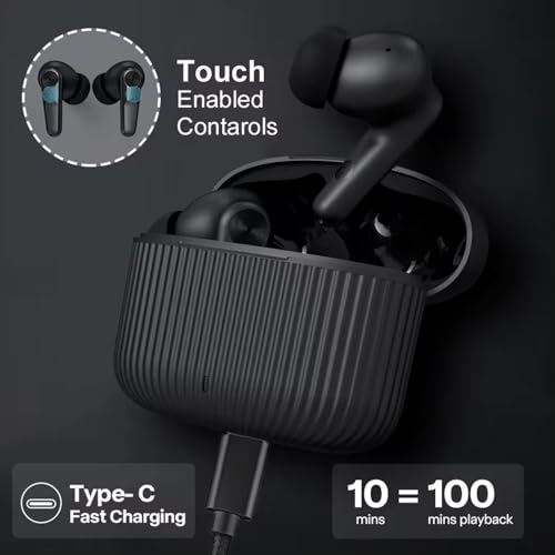 Image of True Wireless Stereo in Ear Earbuds with Environmental Noise Cancellation Quad Mic | Low Latency Gaming | Type-C Fast Charging | IPX5 Waterproof Standard | Bluetooth 5.3 Earbuds TWS [ Black ]