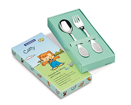 Jogo de Talheres Infantil Aço Inox com 2 Peças Tramontina Catty Prata