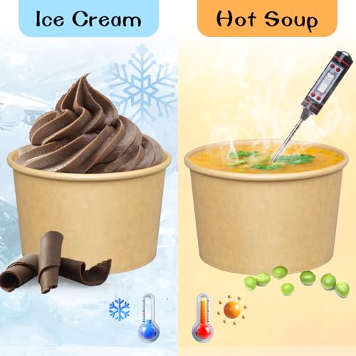 Image of ESSENTIAL 50 Pcs 16oz Paper Ice Cream Cups with Lids | Disposable Soup Bowls with Lids for Hot or Cold Food, Paper Snack Containers for Sundae, Frozen Yogurt, Soup (Brown)