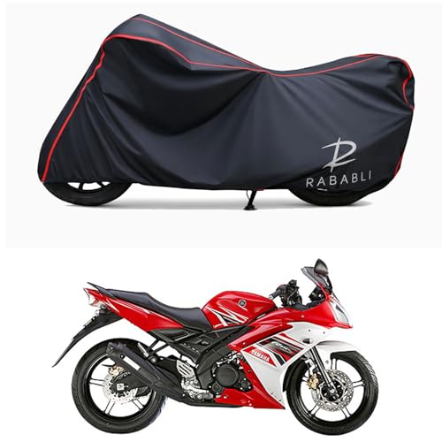 Image of Waterproof Bike Body Cover Compatible for | Yamaha YZF R15S 1.0 | Taffeta Fabric, Red Piping Design, Bottom Elastic Fit | Dustproof, Sun UV & Rain Protection for All Bikes