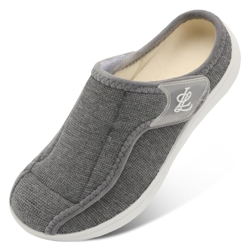 LeIsfIt Womens Slippers Wide Diabetic House Slippers Adjustable Edema Swollen Slip on Slipper Soft Warm House Shoes Non-slip Bedroom Slipper Dark Grey Size 8