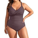 Traje de baño de dos piezas: parte superior y bañador tankini, cómodos trajes de baño para tallas grandes, Light Purple-2, 4XL
