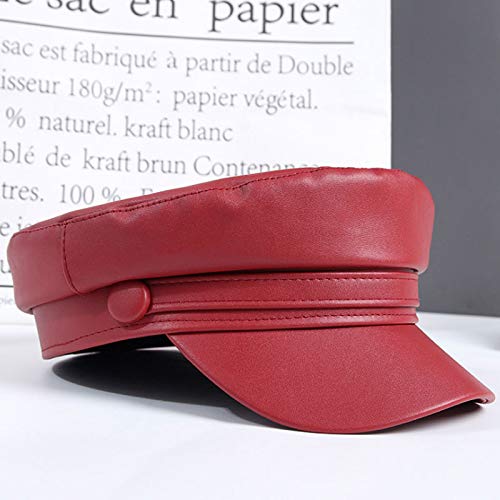 Danse Jupe Womens Pu Leather Greek Fisherman Sailor Fiddler Hat Cap Newsboy Paperboy Painter Cap Beret Hat Red #TOP4