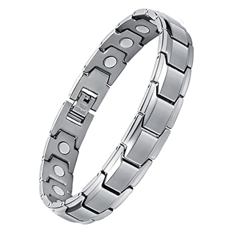 Jecanori Titanium Steel Magnetic Bracelet for Men Women,Unisex Style Ultra Strength Magnets Brazaletes(3500 Guass),Adjustable Size Wirstband with Adjustment Tool and Jewelry Gift Box (A-Silver) Cover