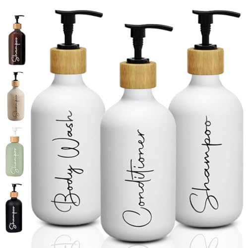 FCINNOVA® Dispensador Jabon Baño | Set de 3 Botes para Gel y Champu Blanco + Acondicionador 500ML + Embudo para Rellenado | Este Dosificador Jabon Baño es Elegante y realzara la Belleza de su Hogar.